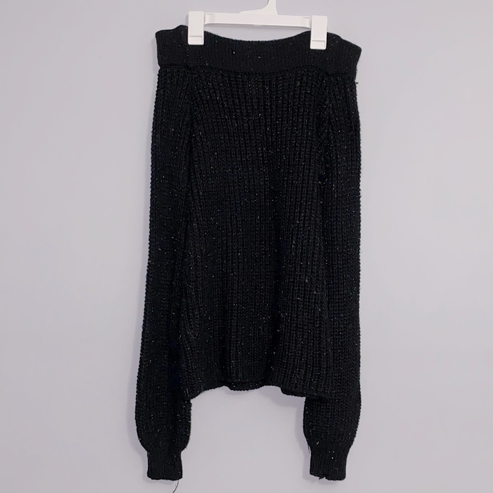 Charlotte Russe Black Sparkly Off the Shoulder Sweater Size Small